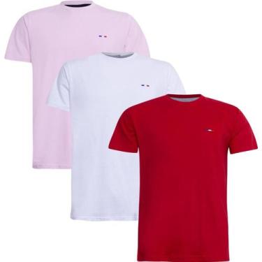 Imagem de Kit 3 Camisetas Básicas França Rosa Branco Vermelho - FMF, M
