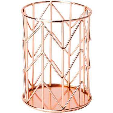 Imagem de Porta-lápis de metal de ouro rosa organizador de mesa multiuso suporte de caneta dourado rosa para pincel de maquiagem