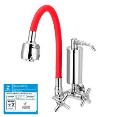 Imagem de Torneira Gourmet Filtro Cozinha Vermelha Flexível 1/4 de Volta Slim Pa
