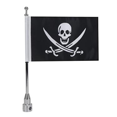 Imagem de RONGZHI Suporte para mastro de motocicleta com bandeira de caveira 15 x 23 cm para Harley Davidson Honda Goldwing CB VTX CBR Yamaha – Serve para porta-malas redondas de 1,27 cm