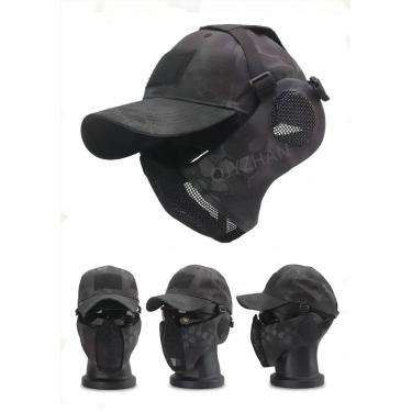 Imagem de Máscara De Malha Dobrável Tática + Com Boné De Beisebol Ajustável Com Proteção Auricular, Para Tiro De Paintball Cosplay Cs Game, bcp, 42 * 16cm