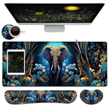 Imagem de Conjunto grande de mouse pad + descanso de pulso com teclado, mousepad estendido para jogos (31,5 x 11,20 cm) com borracha antiderrapante, suporte ergonômico para descanso de pulso de espuma de