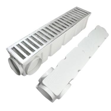 Imagem de Ralo Linear Aluminio 10x50 com Tela e Coletor de Escoamento Branco Saí