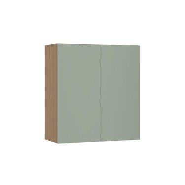 Imagem de Armário Aéreo 80cm 2 Portas Slim Luciane Móveis, Freijó/Verde Jade