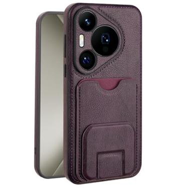 Imagem de LTLMYDAM Capa de couro para Huawei Pura 70 Ultra/70 Pro/70 Pro+/70, estilo empresarial, compartimentos para cartões, capa fina, proteção de lente, capa ultrafina, roxa, 70 Pro+