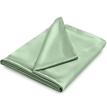 Imagem de NSGZ Capa de edredom de cetim de 122 cm x 182 cm para cobertor ponderado, capa luxuosa de cetim removível com 8 laços de fixação segura, verde grama