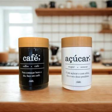 Imagem de Kit 2 Potes Empilháveis Porta Café e Açúcar Alimentos Cozinha