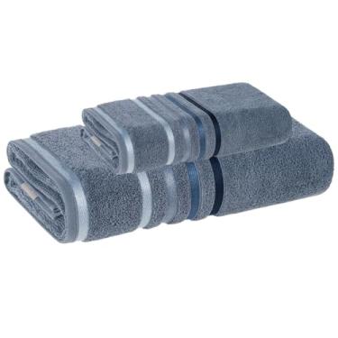 Imagem de Kit Toalha Banho e Rosto Karsten Gigante Fio Penteado – 2 Peças - Cor Azul Sereno