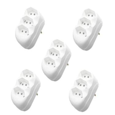 Imagem de Kit 5 Adaptador Focinho Tomada Plug T Em Barra 3 Pinos 10A