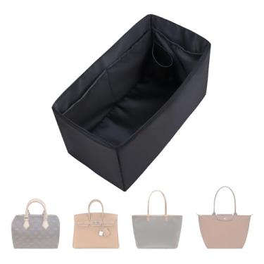 Imagem de ArcDiary Inserção organizadora de bolsa, organizador de bolsa de seda com 6 tamanhos, macio e sedoso, modelador de bolsa para Longchamp, Birkin 20/25, Speedy 30/41, Neverfull e mais (GG, preto)