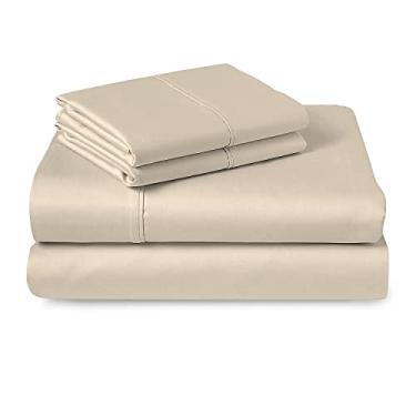 Imagem de Pizuna Jogo de lencol solteiro 3 pecas algodao Bege, 400 fios de algodão 100% sateen de fibra longa conjunto lençol solteiro