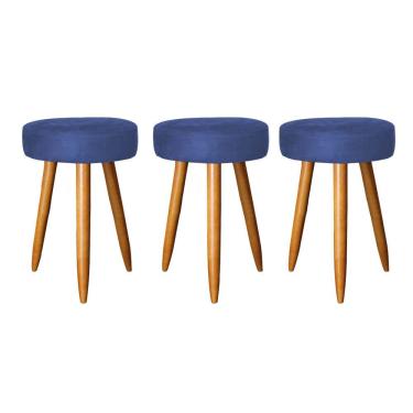 Imagem de Kit 03 Banqueta Alta Julia 50Cm Bar Cozinha Balcão Bistrô Pé Palito Rústico Corino Azul Marinho