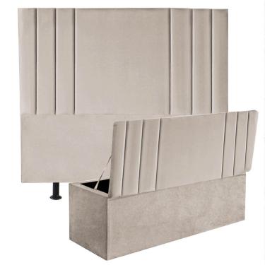 Imagem de Kit Cabeceira Estofada E Calçadeira Baú Recamier Grécia 90Cm Solteiro Corino Bege