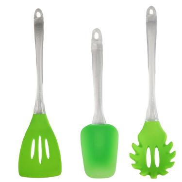 Imagem de Utensilio De Cozinha Kit 3 Peças Espatula Escumadeira Colher Massa Arroz Receita Refeiçao Silicone