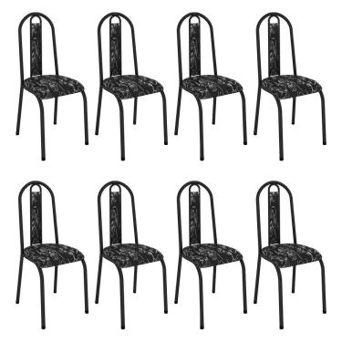 Imagem de Kit 8 Cadeiras De Cozinha Arizona Estampado Preto Florido Pés De Ferro Preto - Pallazio