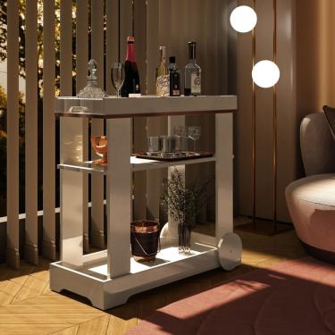 Imagem de Carrinho Bar Com Rodizios Com Fita Metalizada Rodas Off White