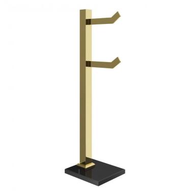 Imagem de Kit 1 Papeleira De Chão Dupla E 1 Porta Toalhas De Bancada Com Vidro Ducon Metais Gold