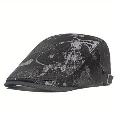 Imagem de Boina C Estampada Tie Dye, Cor Sólida, Unissex, Estilo Vintage Preto