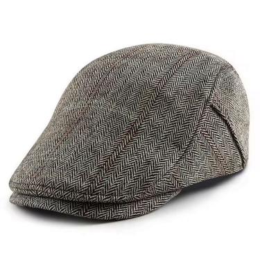 Imagem de Boina Britânica De Jornaleiro Viseira Plana Casual, Estampa Xadrez Marrom