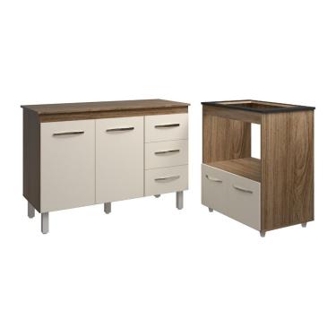 Imagem de Balcão Armário Gabinete Bruna 118 Cm Off White Com Tampo E Balcão Evelyn Cooktop 4 Boca...