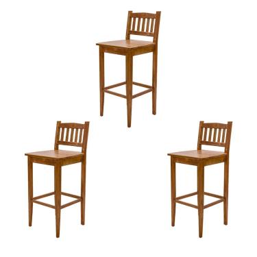 Imagem de Kit 3 Banquetas Gourmet Rústica Para Restaurantes Em Madeira Maciça Bh - Natural - Bege
