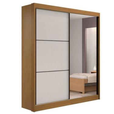 Imagem de Guarda Roupa Solteiro Com Espelho 2 Portas 3 Gavetas Athenas -cinamomo-off White Móveis D'doro