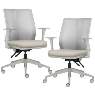 Imagem de Kit 2 Cadeiras De Escritório Giratória Diretor Flow F02 Base Cinza Linho Bege Claro - Lyam Decor