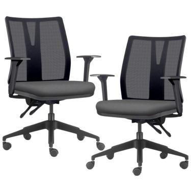 Imagem de Kit 2 Cadeiras De Escritório Giratória Diretor Flow F02 Base Preta Crepe Grafite - Lyam Decor