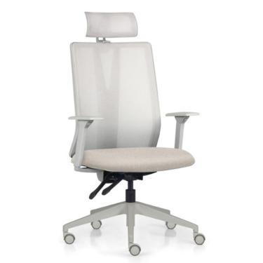 Imagem de Cadeira Escritório Giratória Presidente Flow F02 Base Cinza Linho Bege Claro - Lyam Decor