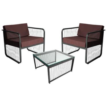 Imagem de Conjunto 2 Poltronas E Mesa Centro Fibra Sintética Santiago Preto-marrom