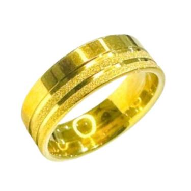 Imagem de Anel Ouro 18k 6mm Riscos Brilho Casamento Noivado Luxo Casal Tungstêni
