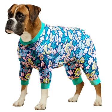 Imagem de LovinPet Macacões Cirúrgicos para Cães-Roupas para Cães Grandes, Macacão Pós-Cirúrgico, Pijamas Leves de Tecido para Cães Pitbull, Estampa de Flores Silvestres Azul-Marinho, Pijamas para Filhotes, Pij