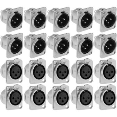 Imagem de Kit 10 Conectores XLR Painel Fêmea e Macho Canon Com Trava - Theodor