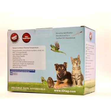Imagem de SMART TAG Mini microchip de dados ISO com biossensor de temperatura, serviço de recuperação vitalícia de animais de estimação/registro gratuito, implantador e etiqueta de identificação para cães