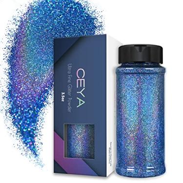Imagem de Ceya 100 g de pó ultrafino com glitter a laser safira azul glitter holográfico glitter 0,2 mm para geleca resina epóxi artesanal, joias, arte de unhas, festivais, maquiagem e pintura de cartões de casamento