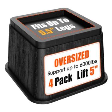 Imagem de MYMULIKE Elevadores de cama de 12 cm, tamanho grande para pernas de até 14 cm, suporte resistente 2,721 kg, blocos empilháveis de elevação de cama para móveis elevadores de cama resistentes para