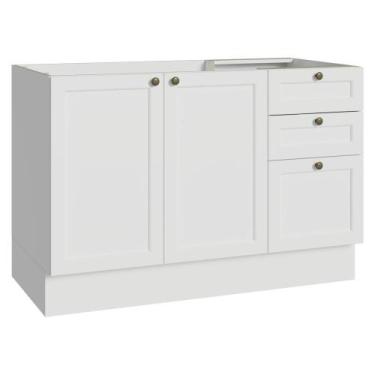 Imagem de Balcão Pia 120 cm 2 Portas 3 Gavetas (Sem Tampo) Vik Madesa, Branco