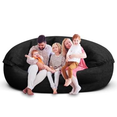 Imagem de Cadeira de pufe para adultos de 2,8 m, capa macia removível para quarto de adolescentes/meninas, poltronas fofas gigantes de chão redondo (sem enchimento, preto)