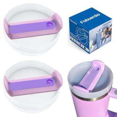 Imagem de Tampa de copo de substituição de 1,134 g compatível com Stanley Quencher, pacote com 2 capas transparentes à prova de derramamento para acessórios Stanley Cup (opalina-roxo)