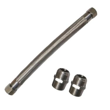 Imagem de Mangueira de compressor de aço inoxidável de 2,5 cm - extremidades macho NPT de 2,5 cm x 50,8 cm de comprimento | Classificação de 398 °C e 450 PSI | Conexões rotativas duplas | Linha de transferência