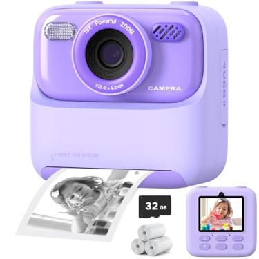 Imagem de Câmera infantil com impressão instantânea para meninos e meninas, câmera digital de selfie de lente dupla HD 1080p com papel de impressão e cartão de 32G, brinquedos de presente de aniversário de