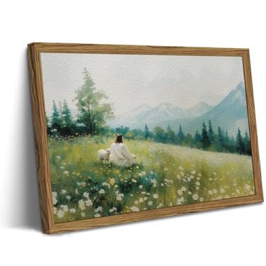 Imagem de Arte de parede Jesus deixa as 99 ovelhas, pinturas de decoração de parede com imagens cristãs de Jesus e cordeiro, arenito 3D texturizado, o cordeiro perdido, impressões religiosas para sala de estar