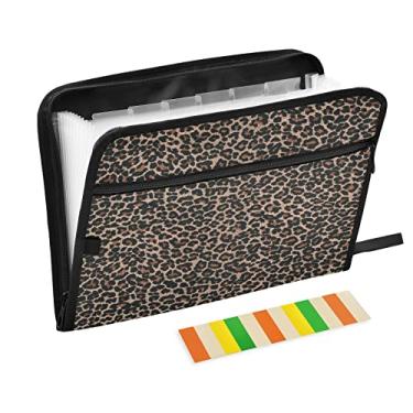 Imagem de ALAZA Pasta de arquivamento expansível de animal de guepardo com estampa de leopardo, arquivos de caixa organizadora, 13 bolsos com zíper para documentos de casa ou escritório