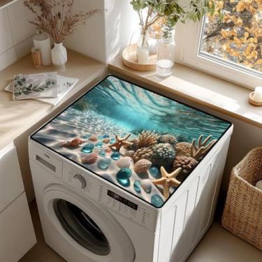 Imagem de AOHMPT Tapete antiderrapante para lavadora e secadora – Almofada protetora à prova de poeira com vários designs de padrões para decoração de lavanderia e cozinha, universal 60 x 50 cm