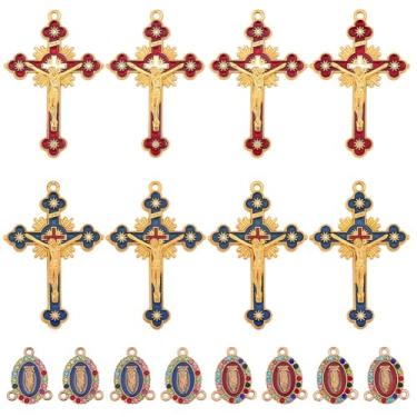 Imagem de SUNNYCLUE 1 caixa, 24 peças, pingentes de crucifixo, rosário, cruz esmaltada, strass, mini rosário cruzes com lustre componentes, pingentes de Páscoa para fazer joias, berloques, suprimentos para