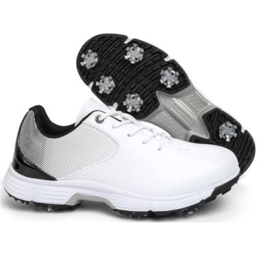Imagem de Sapatos De Golfe à Prova D'água Para Homens Treinadores De Golfe 7 Spike Walking Footwears Outdoor Golf Training, White, 12.5 UK