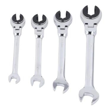 Imagem de Linha de freio Wrench Set Ratcheting Tubing Chaveiras Ângulo Ajustável 10mm 12mm 14mm 17mm Flare Porca Chaveiras para Automotivo HVAC Encanamento CR V Aço 4 Peças
