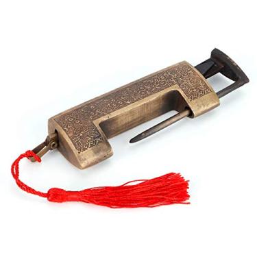 Imagem de Fydun Trava Antiga, Trava Pura Cobre Horizontal Cadeado Chinês Cobre Antigo Te Esculpido Cadeados de Chaves de Casamento Antigo Parafuso de Casamento Mogno Top Box Gabinete de Caixa para Jóias