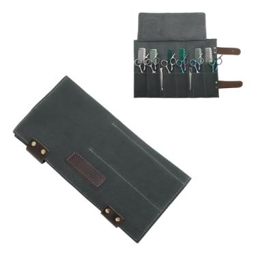 Imagem de VOCOSTE Bolsa de tesouras de barbeiro, bolsa de ferramentas durável e dobrável para salões de beleza com vários bolsos, tesouras de cabelo para cabeleireiros, cinza