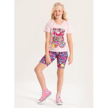 Imagem de Conjunto Verão Menina Rosa Blusa e Shorts Ciclista Urso de Corações - 